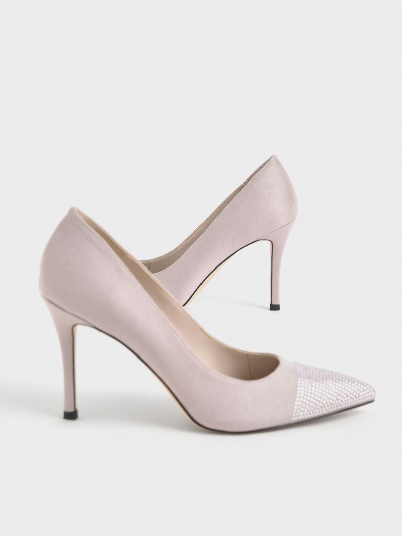 Charles & Keith Gem-Embellished Textured Stiletto Pumps Lila | 793VUWNCM