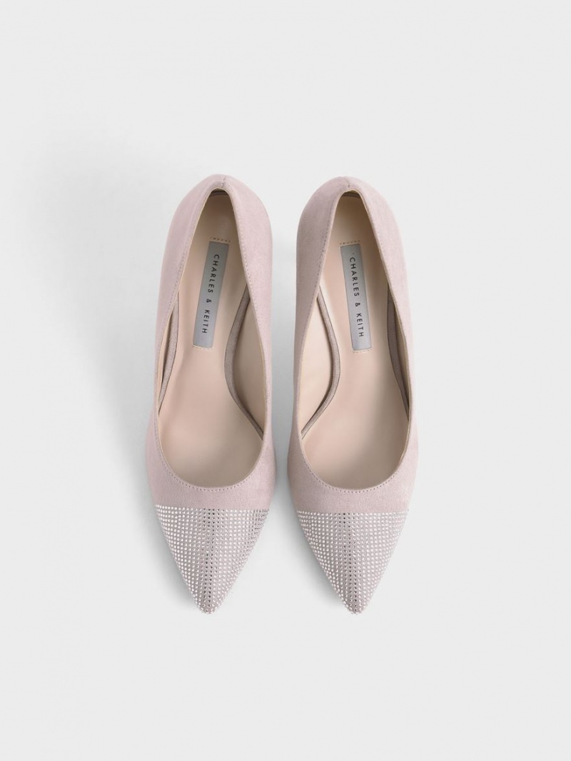 Charles & Keith Gem-Embellished Textured Stiletto Pumps Lila | 793VUWNCM