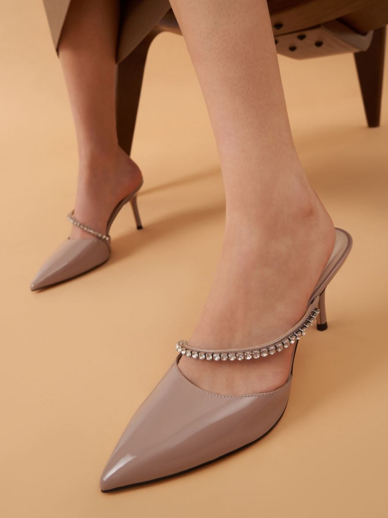 Charles & Keith Gem-Encrusted Lack Mules Lila | 590YQDOKE