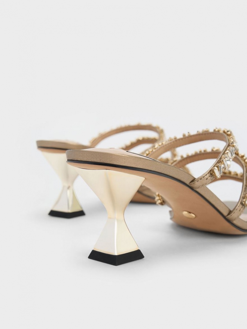 Charles & Keith Gem-Encrusted Metallic Riemchensandalen Gold | 518PHLVWZ