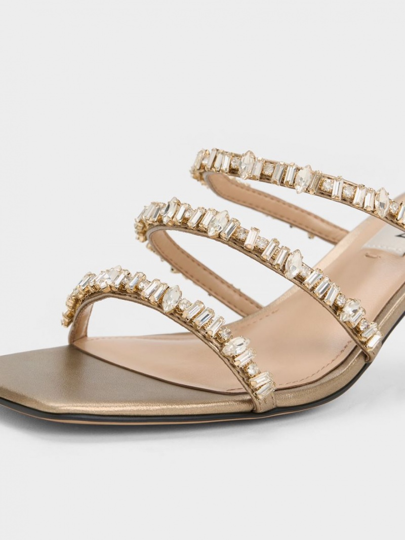 Charles & Keith Gem-Encrusted Metallic Riemchensandalen Gold | 518PHLVWZ