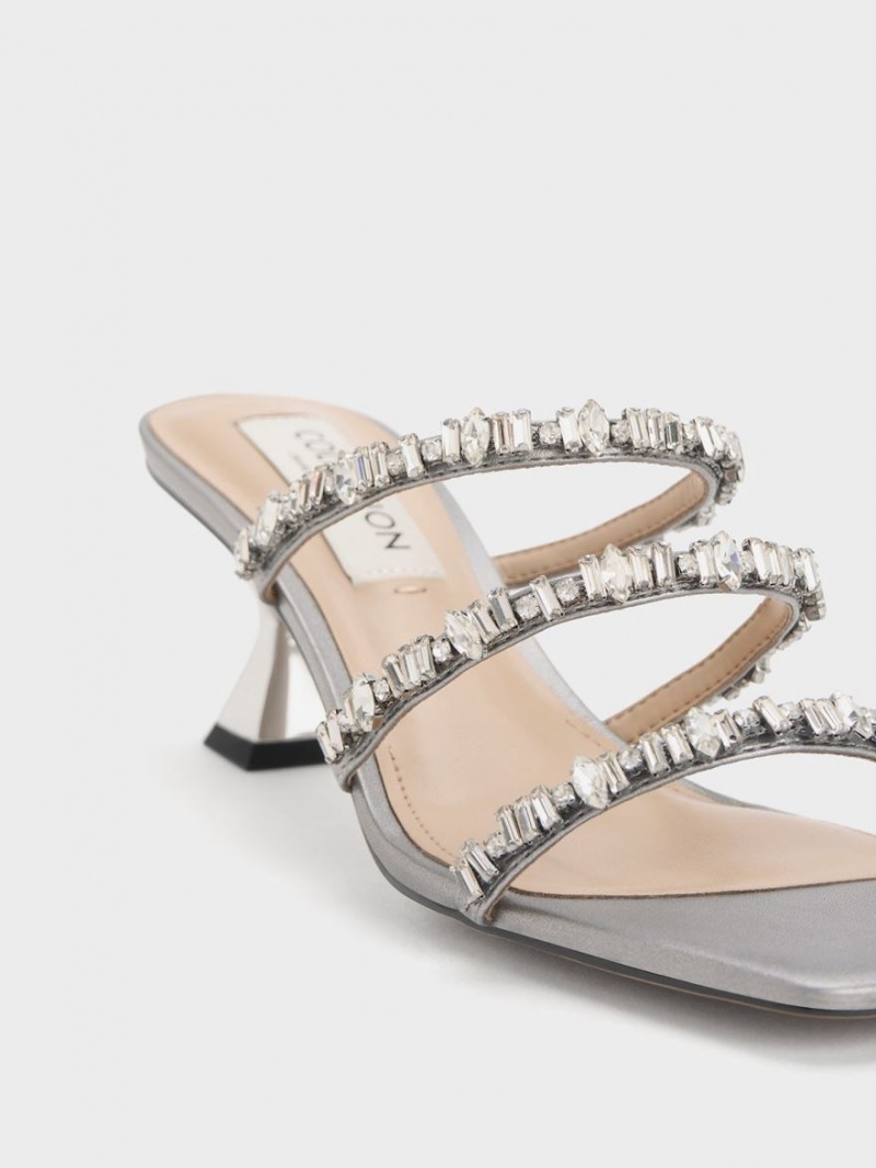 Charles & Keith Gem-Encrusted Metallic Riemchensandalen Silber | 108CKBADH