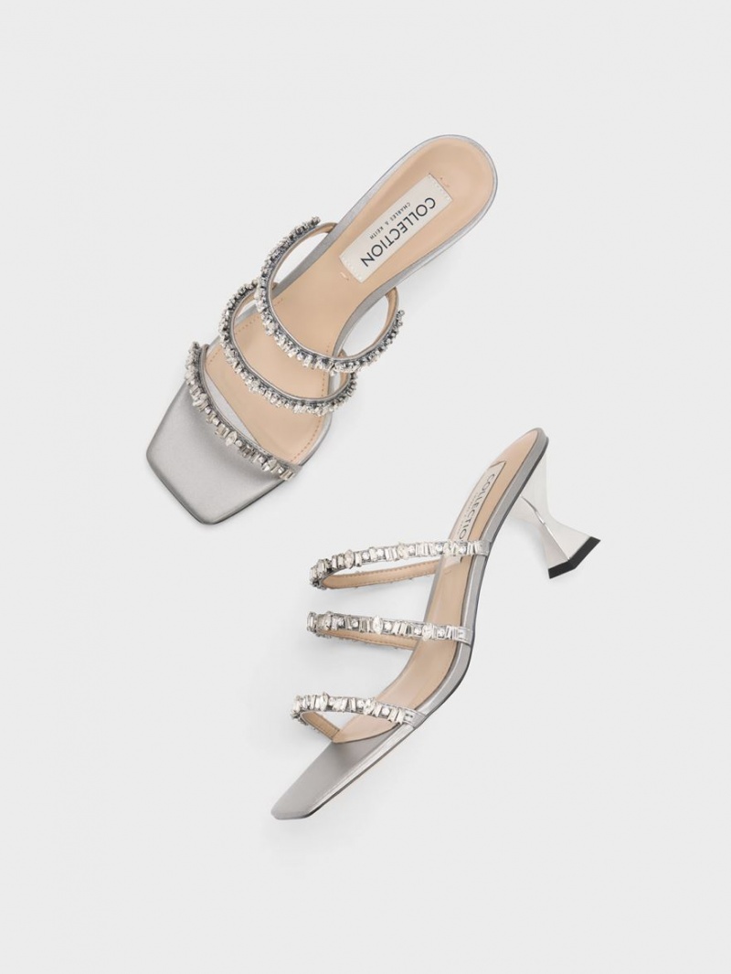 Charles & Keith Gem-Encrusted Metallic Riemchensandalen Silber | 108CKBADH