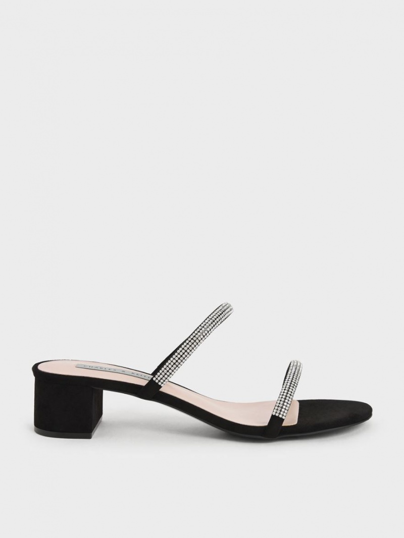 Charles & Keith Gem-Encrusted Riemchen Absatz Mules Schwarz | 314TDESYK