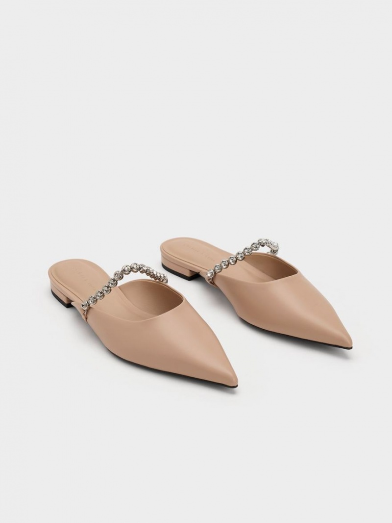 Charles & Keith Gem-Riemen Flache Mules Beige | 063UFXEWY