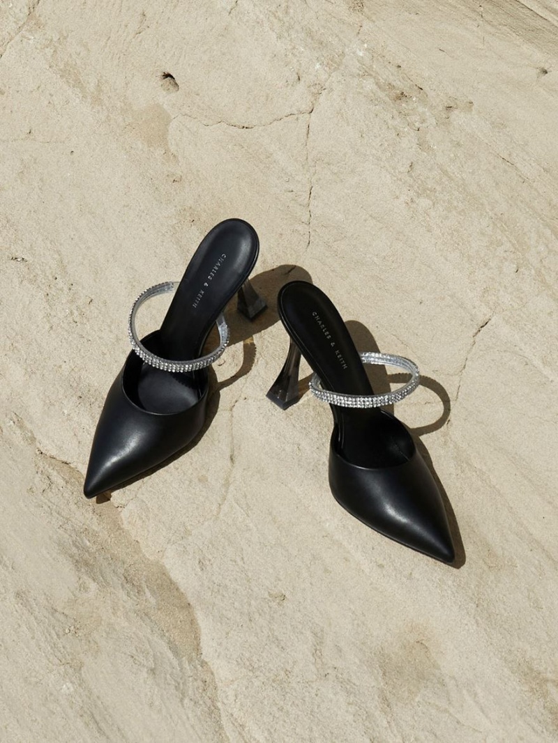 Charles & Keith Gem Riemen Mules Schwarz | 146SUJIEN