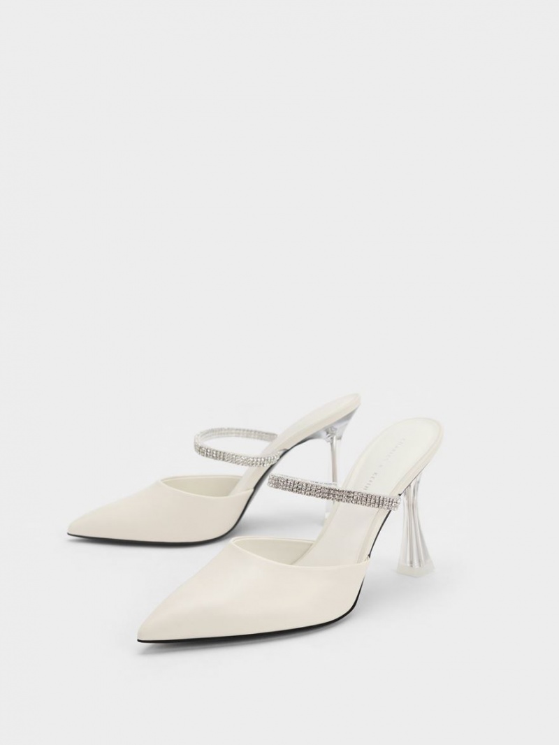 Charles & Keith Gem Riemen Mules Weiß | 973DKGEZM