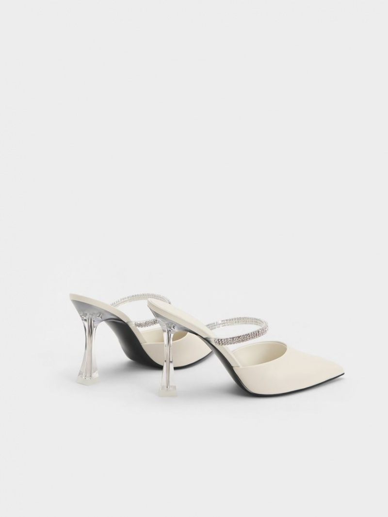 Charles & Keith Gem Riemen Mules Weiß | 973DKGEZM