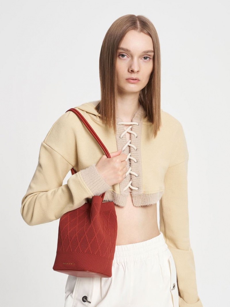 Charles & Keith Genoa Gestrickt Drawstring Tragetaschen Dunkelrot | 614AISJOV