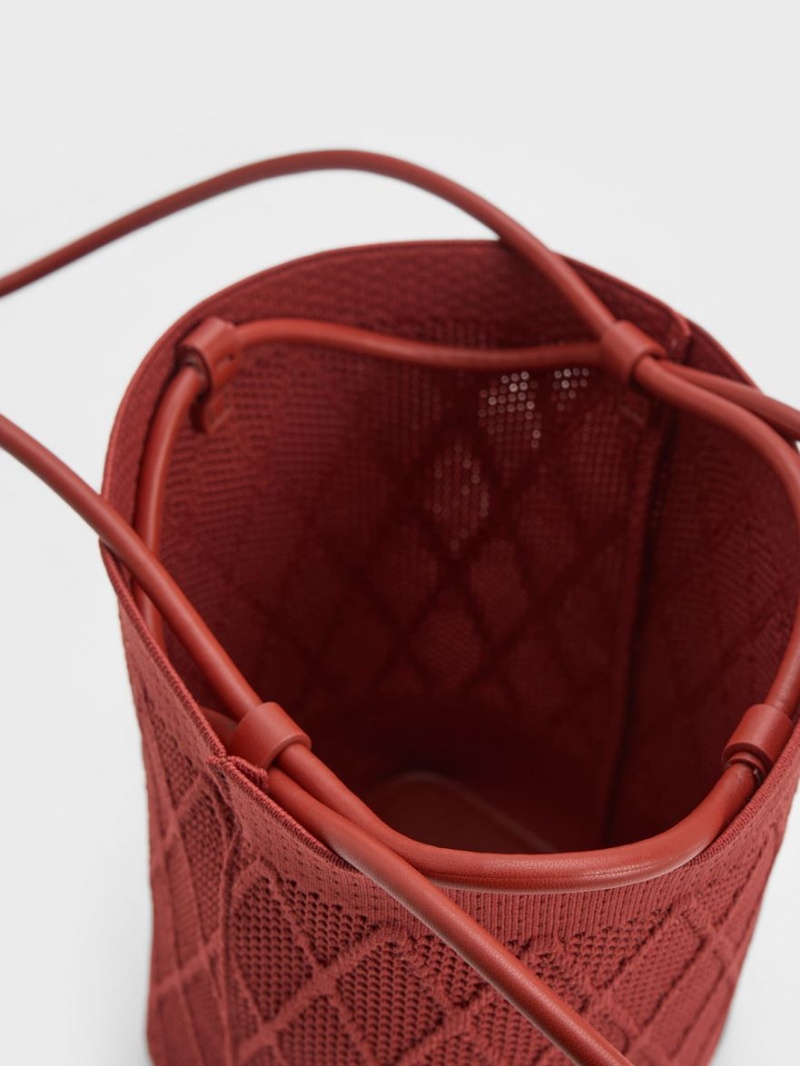 Charles & Keith Genoa Gestrickt Drawstring Tragetaschen Dunkelrot | 614AISJOV