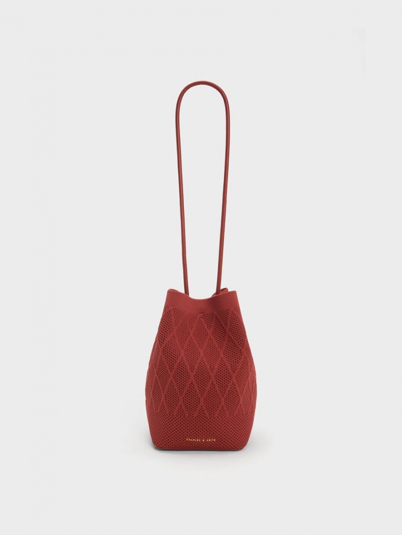 Charles & Keith Genoa Gestrickt Drawstring Tragetaschen Dunkelrot | 614AISJOV