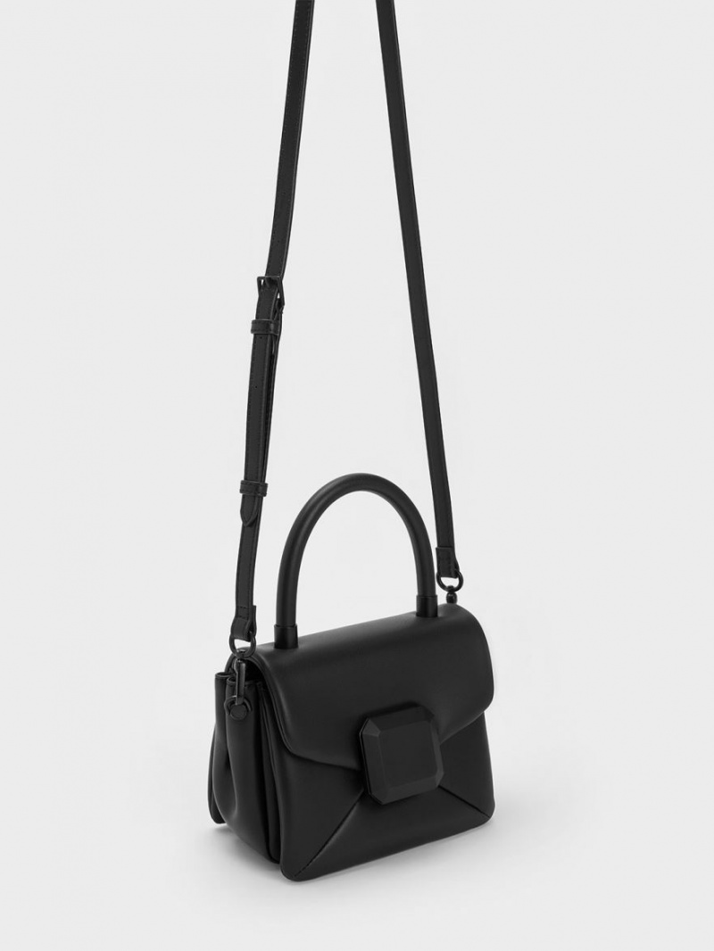 Charles & Keith Geometric Push-Lock Top Handtasche Schwarz | 186LNXOVK