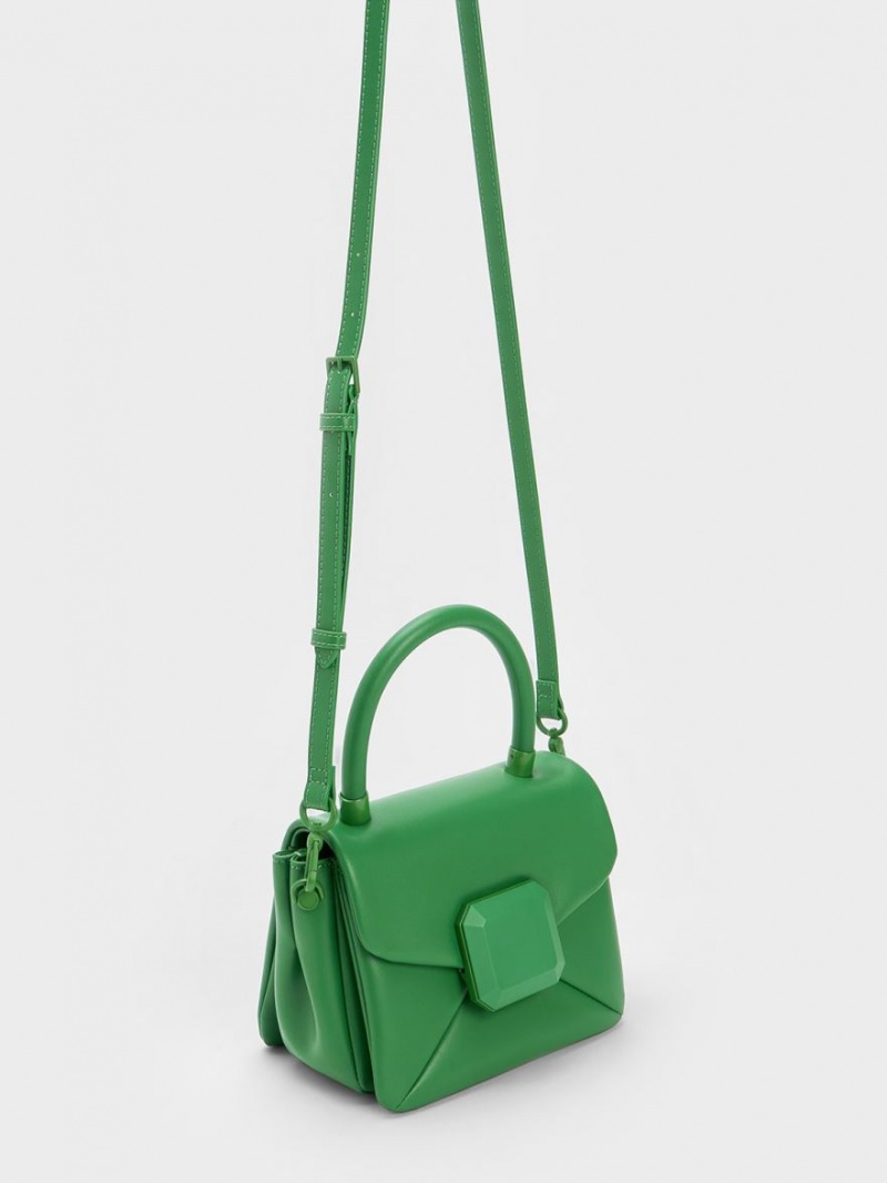 Charles & Keith Geometric Push-Lock Top Handtasche Grün | 354OLTJRB