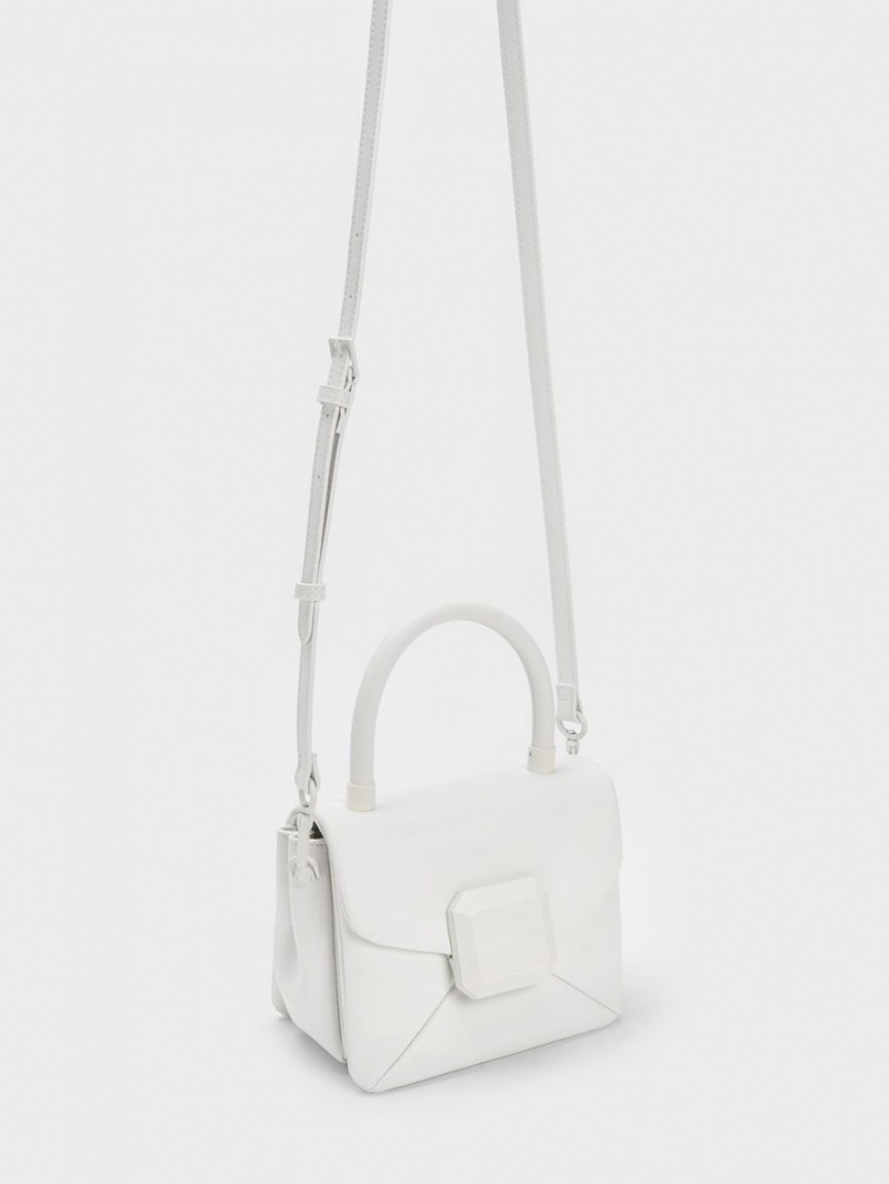 Charles & Keith Geometric Push-Lock Top Handtasche Weiß | 384JFHICT