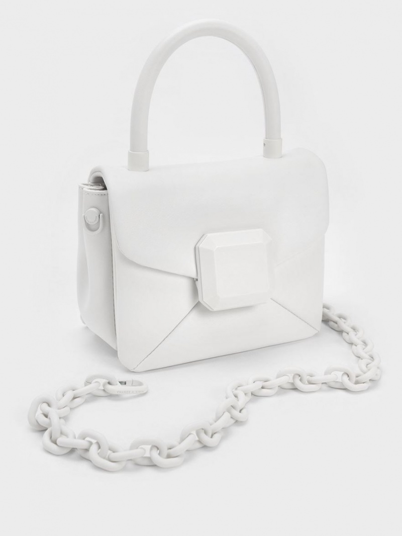 Charles & Keith Geometric Push-Lock Top Handtasche Weiß | 384JFHICT