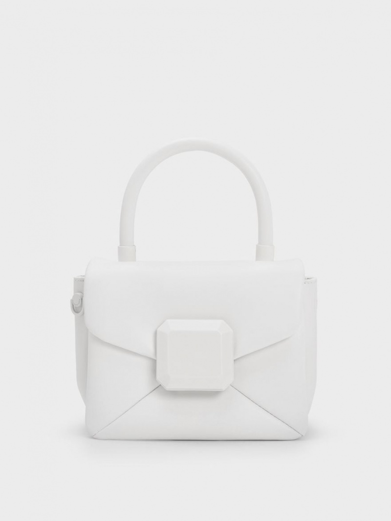 Charles & Keith Geometric Push-Lock Top Handtasche Weiß | 384JFHICT