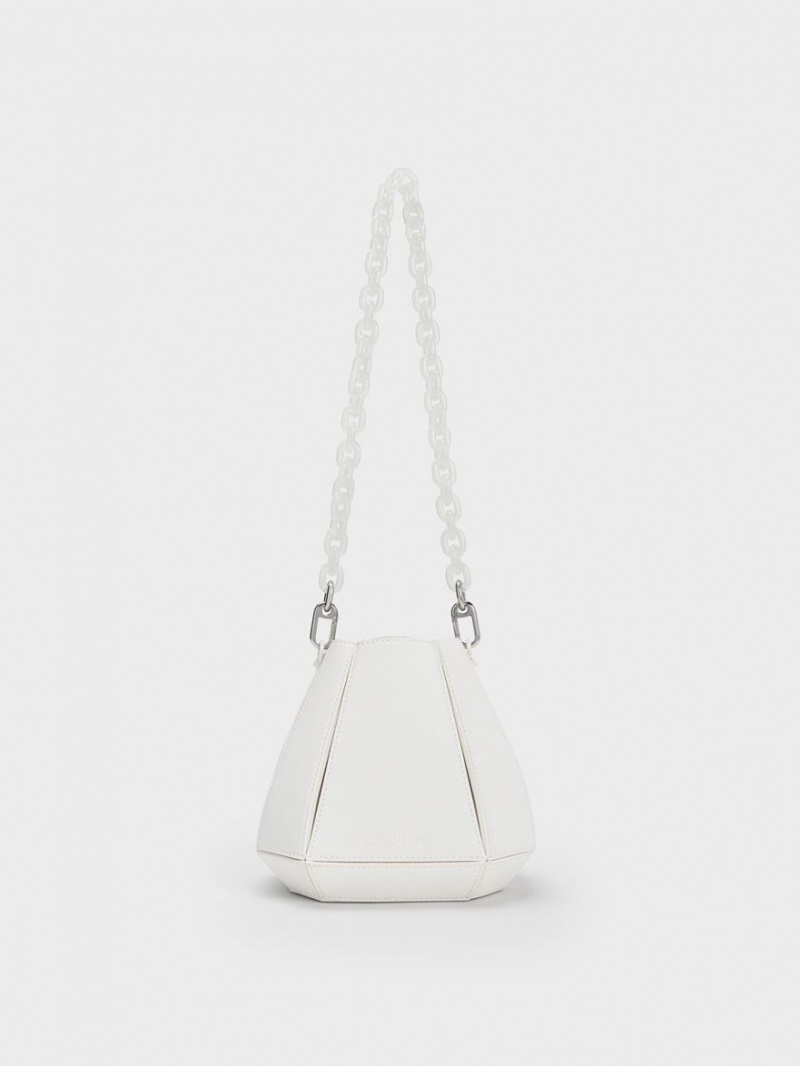 Charles & Keith Geometric Structured Bucket Tasche Weiß | 062EUDGSC