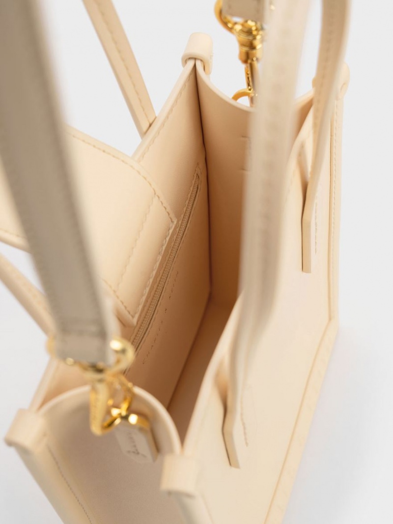 Charles & Keith Geometric Tragetaschen Beige | 709EGPUAL