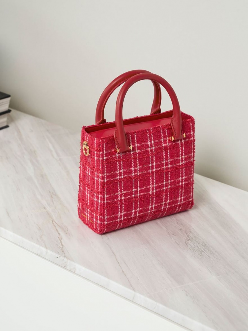 Charles & Keith Georgette Tweed Square Tragetaschen Rot | 570DZBCVF