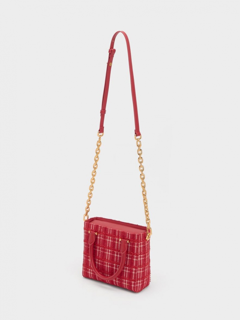 Charles & Keith Georgette Tweed Square Tragetaschen Rot | 570DZBCVF