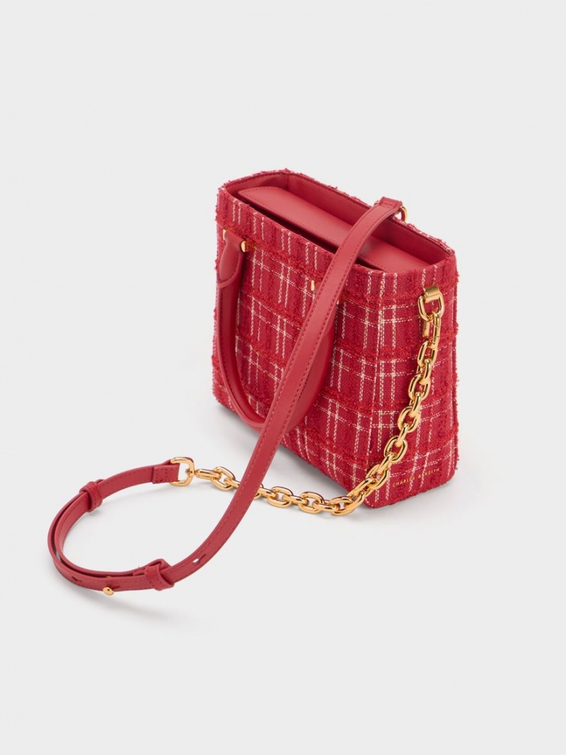 Charles & Keith Georgette Tweed Square Tragetaschen Rot | 570DZBCVF