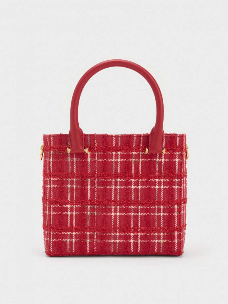 Charles & Keith Georgette Tweed Square Tragetaschen Rot | 570DZBCVF