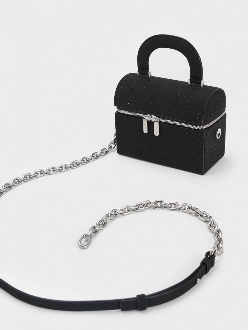 Charles & Keith Gepolstert Handle Textured Crossbody Taschen Schwarz | 601WFGNXB