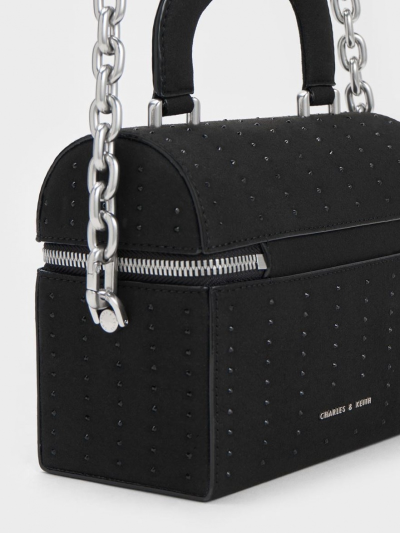 Charles & Keith Gepolstert Handle Textured Crossbody Taschen Schwarz | 601WFGNXB