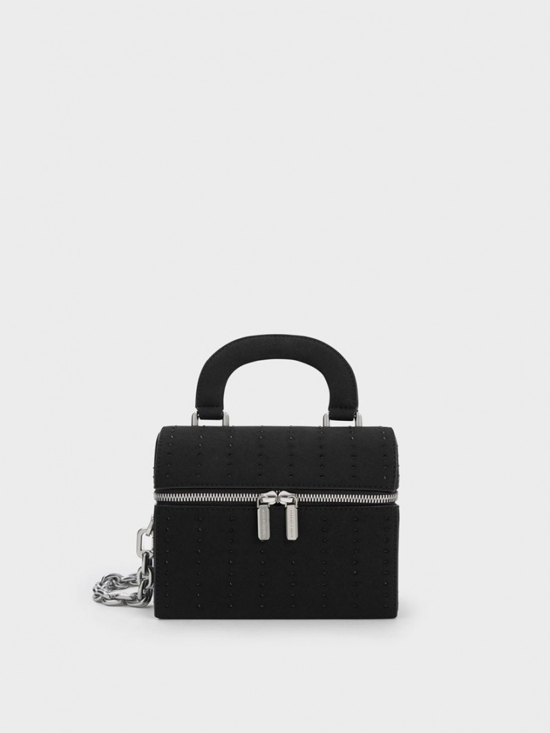 Charles & Keith Gepolstert Handle Textured Crossbody Taschen Schwarz | 601WFGNXB