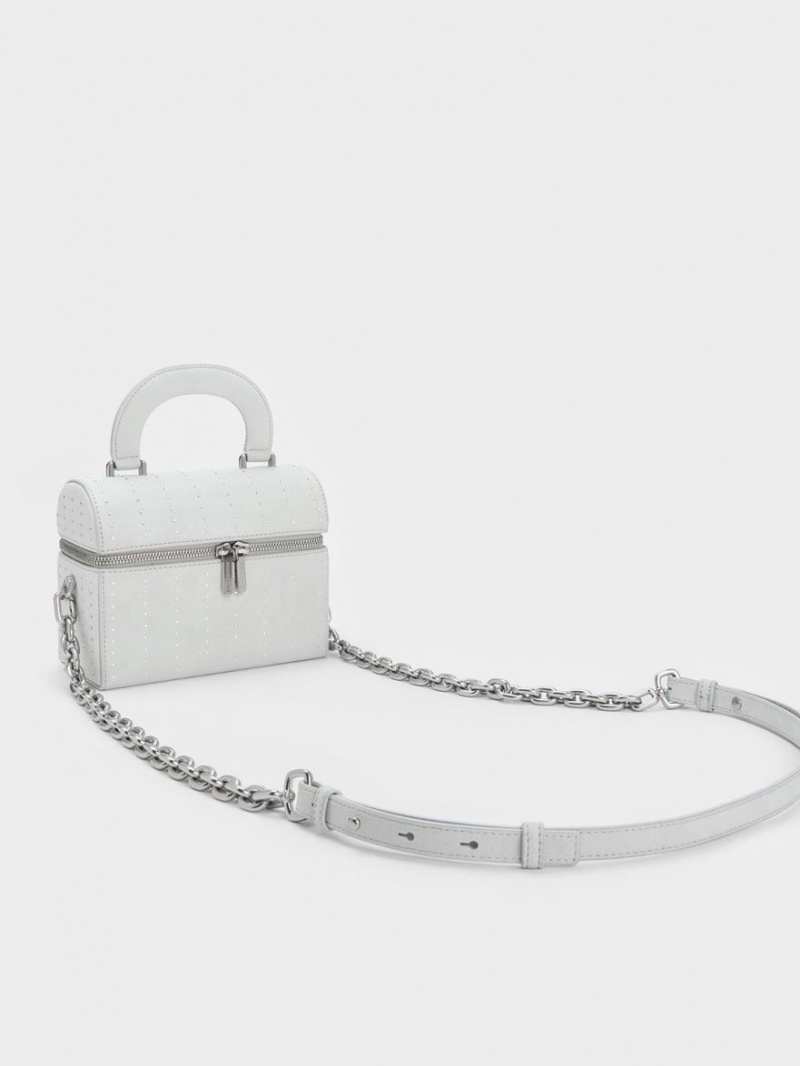 Charles & Keith Gepolstert Handle Textured Crossbody Taschen Silber | 501URZNME