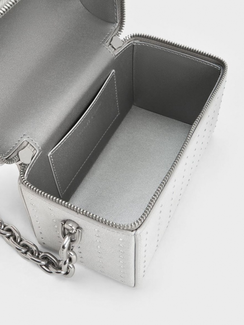 Charles & Keith Gepolstert Handle Textured Crossbody Taschen Silber | 501URZNME