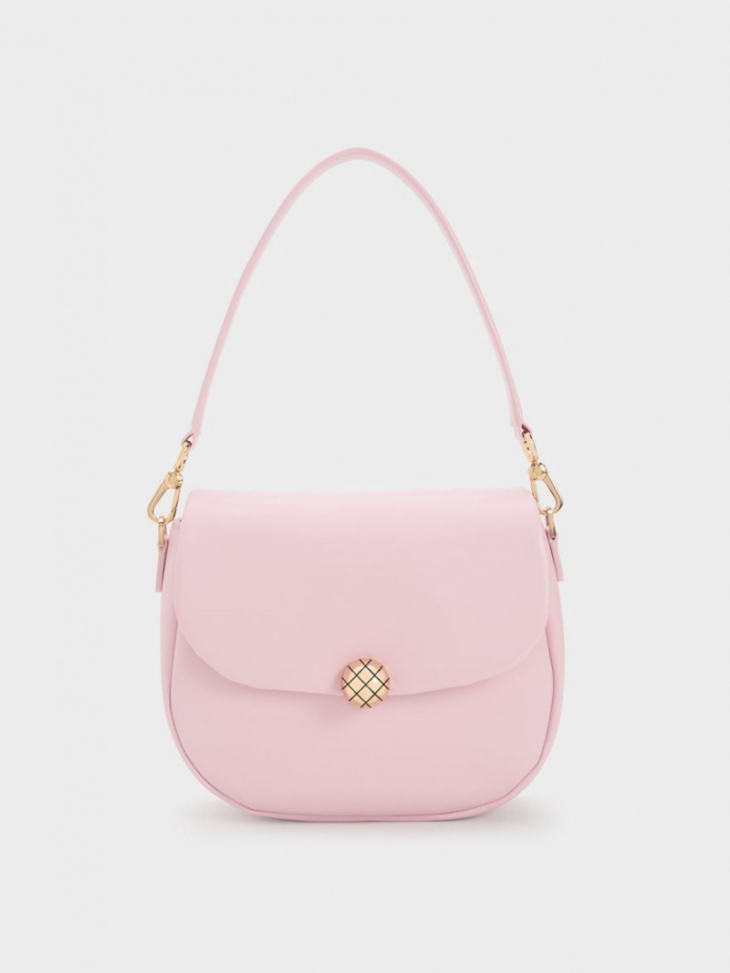 Charles & Keith Gesteppt Ball Curved Crossbody Taschen Rosa | 321XZYLBP