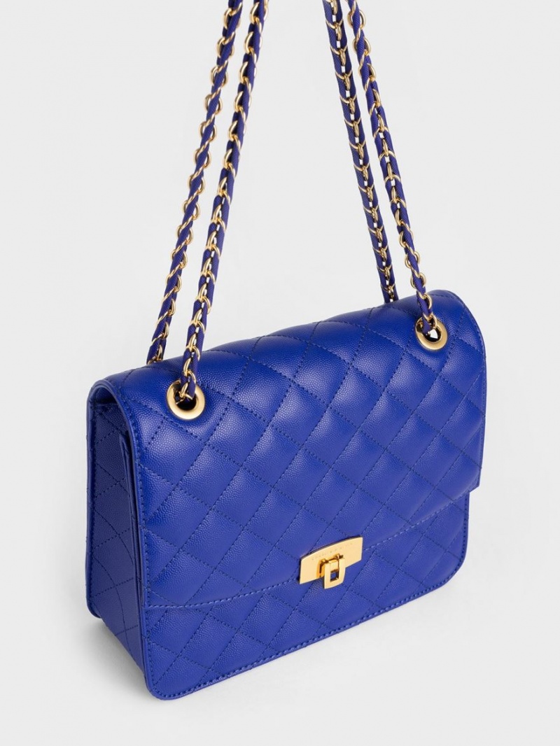 Charles & Keith Gesteppt Chain Riemen Clutch Tasche Blau | 451YMUSTR