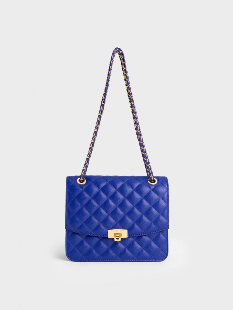 Charles & Keith Gesteppt Chain Riemen Clutch Tasche Blau | 451YMUSTR