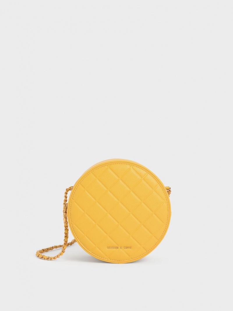 Charles & Keith Gesteppt Circle Schultertaschen Gelb | 015ATCOUX