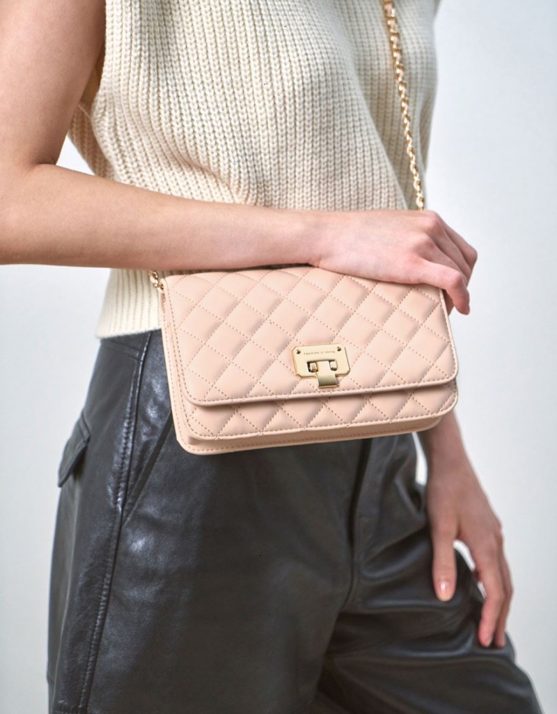 Charles & Keith Gesteppt Flip-Lock Clutch Tasche Beige | 823TXLQWS