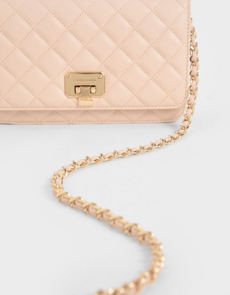 Charles & Keith Gesteppt Flip-Lock Clutch Tasche Beige | 823TXLQWS