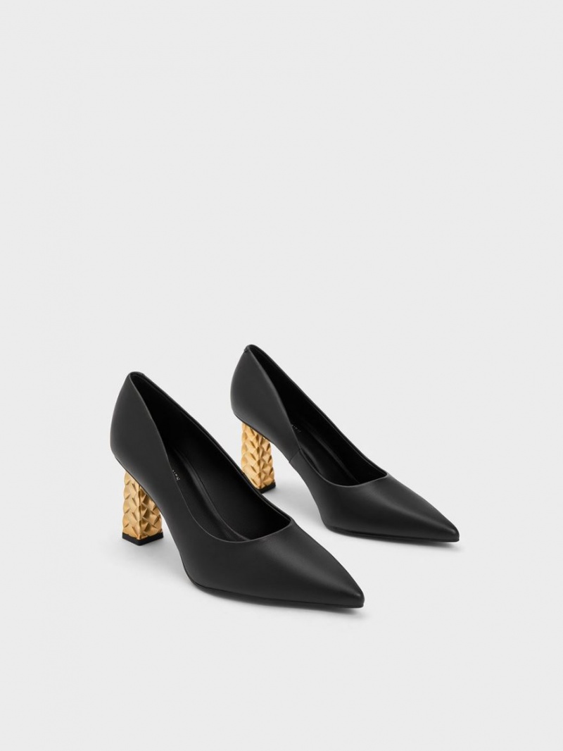 Charles & Keith Gesteppt Heel Pointed-Kappe Pumps Schwarz | 673KMBQUJ