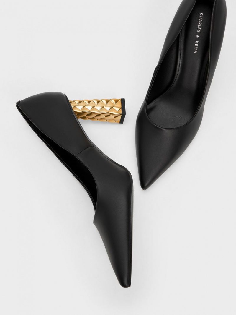 Charles & Keith Gesteppt Heel Pointed-Kappe Pumps Schwarz | 673KMBQUJ