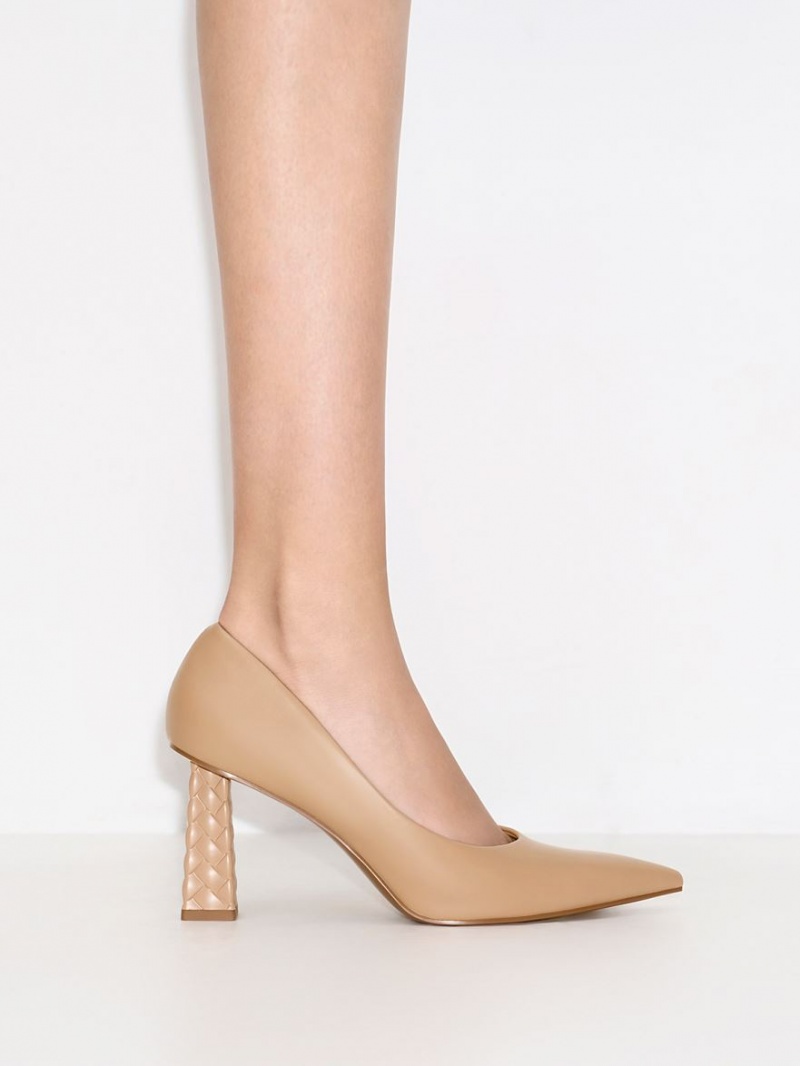 Charles & Keith Gesteppt Heel Pointed-Kappe Pumps Beige | 147AIOHRS