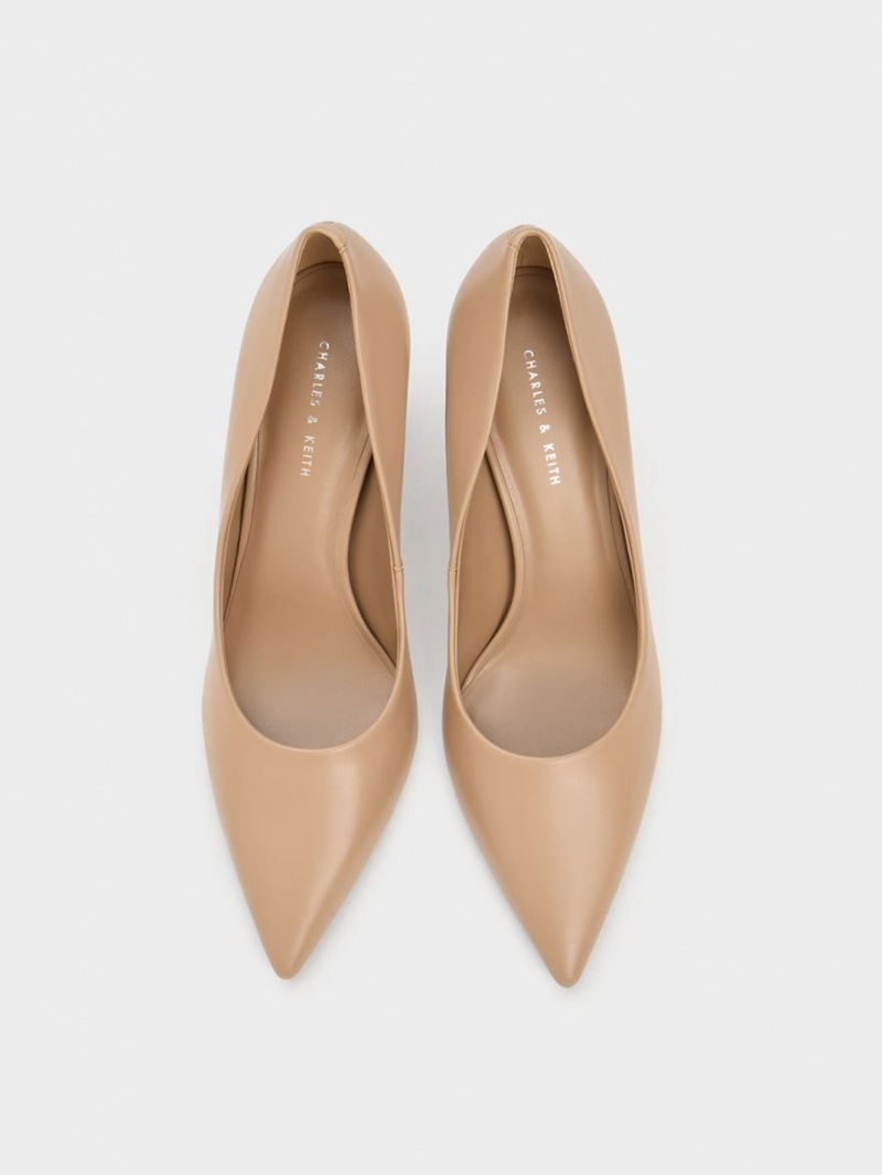 Charles & Keith Gesteppt Heel Pointed-Kappe Pumps Beige | 147AIOHRS