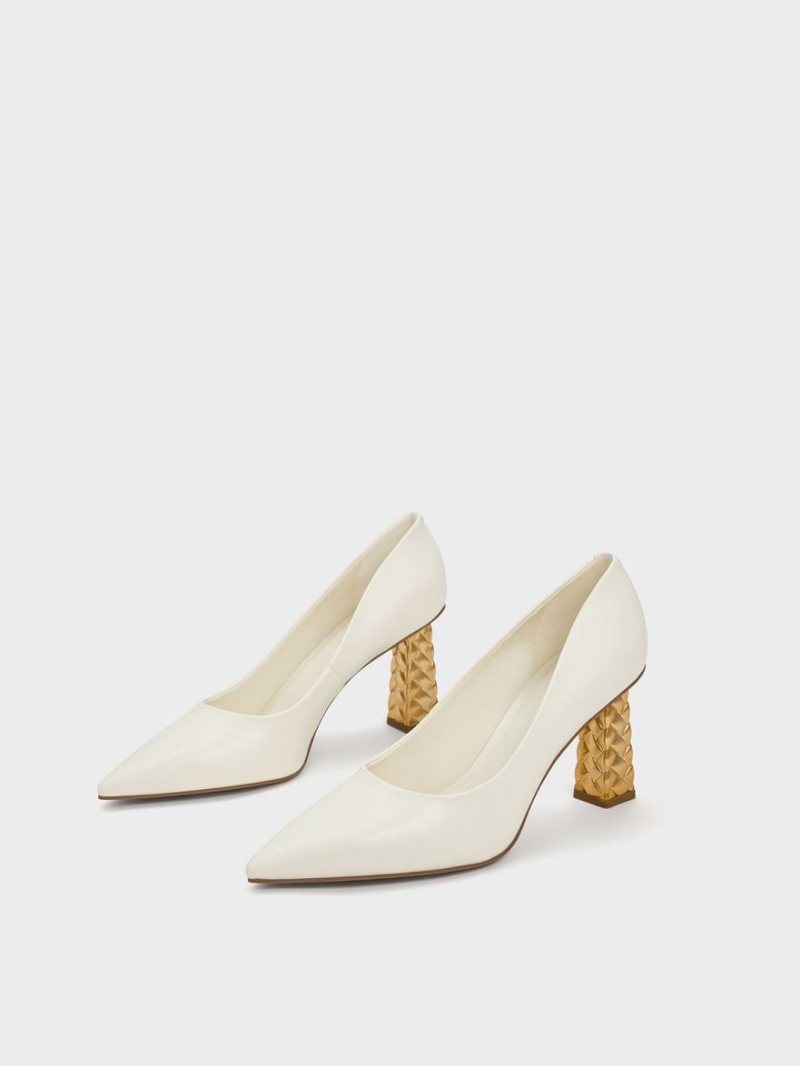 Charles & Keith Gesteppt Heel Pointed-Kappe Pumps Weiß | 813NJVXEM