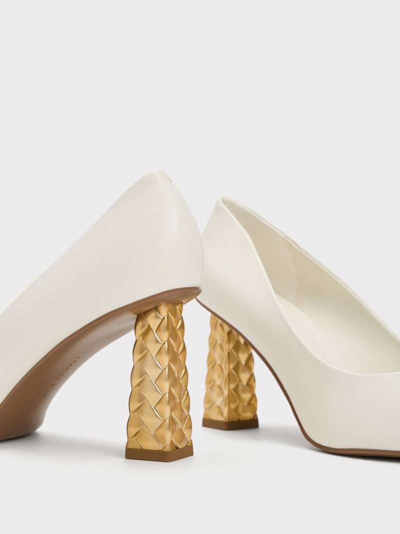 Charles & Keith Gesteppt Heel Pointed-Kappe Pumps Weiß | 813NJVXEM