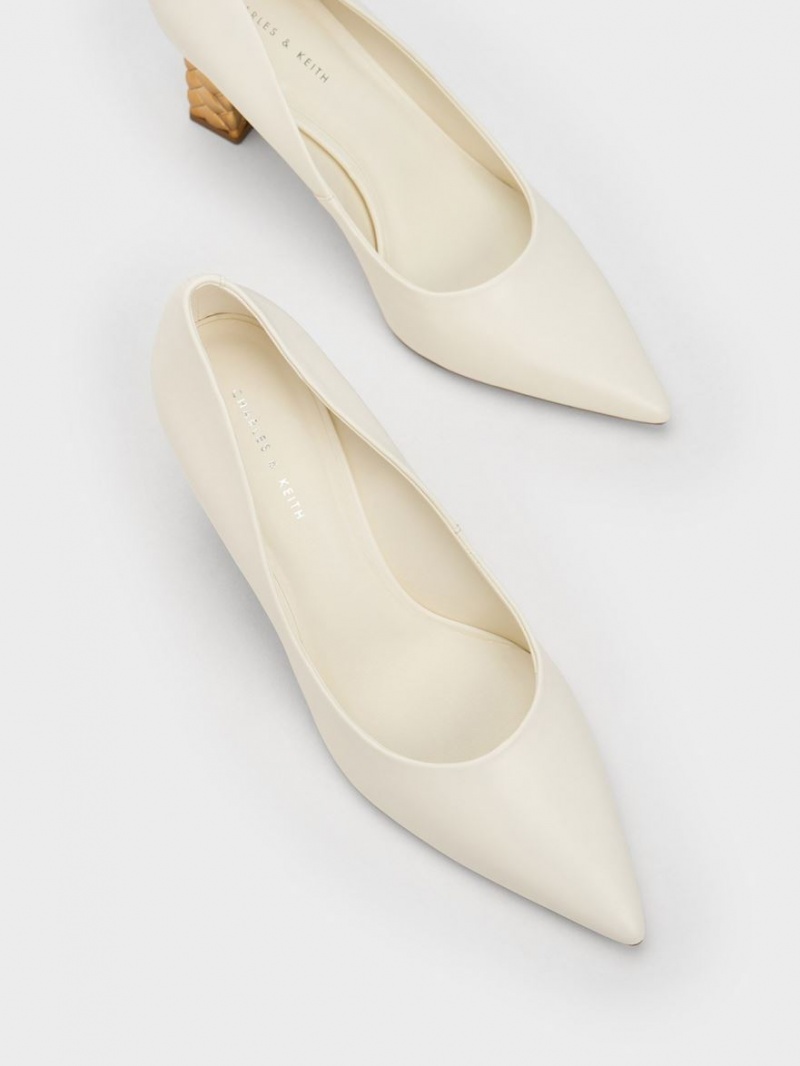 Charles & Keith Gesteppt Heel Pointed-Kappe Pumps Weiß | 813NJVXEM