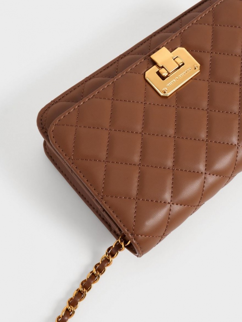 Charles & Keith Gesteppt Push-Lock Clutch Tasche Schokolade | 961EFAGMK