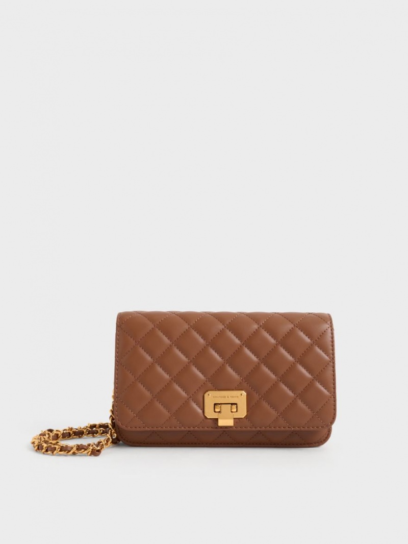 Charles & Keith Gesteppt Push-Lock Clutch Tasche Schokolade | 961EFAGMK