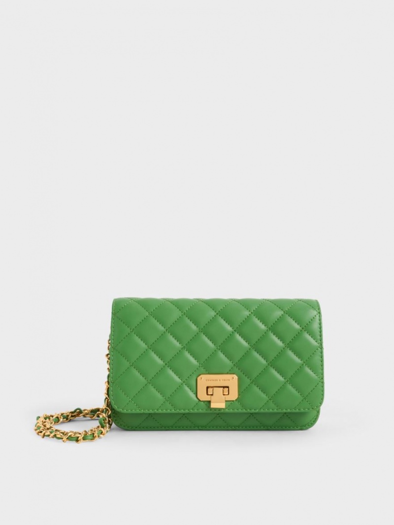 Charles & Keith Gesteppt Push-Lock Clutch Tasche Grün | 647PQIGVU