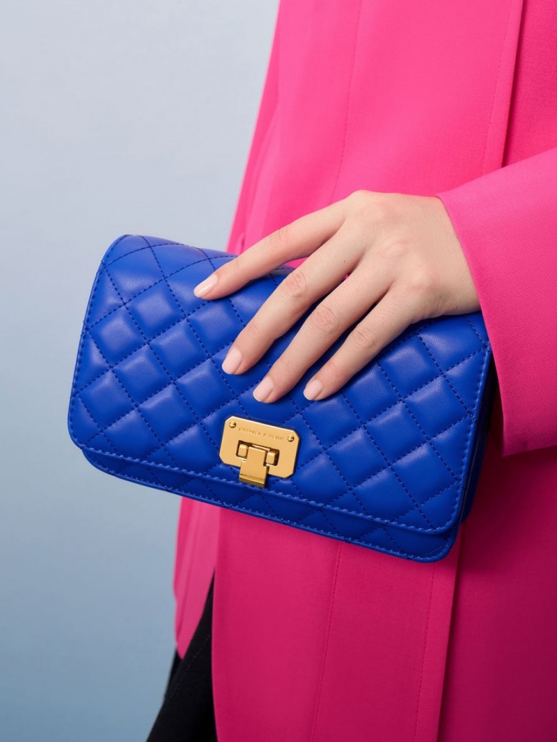 Charles & Keith Gesteppt Push-Lock Clutch Tasche Blau | 049MACGLX