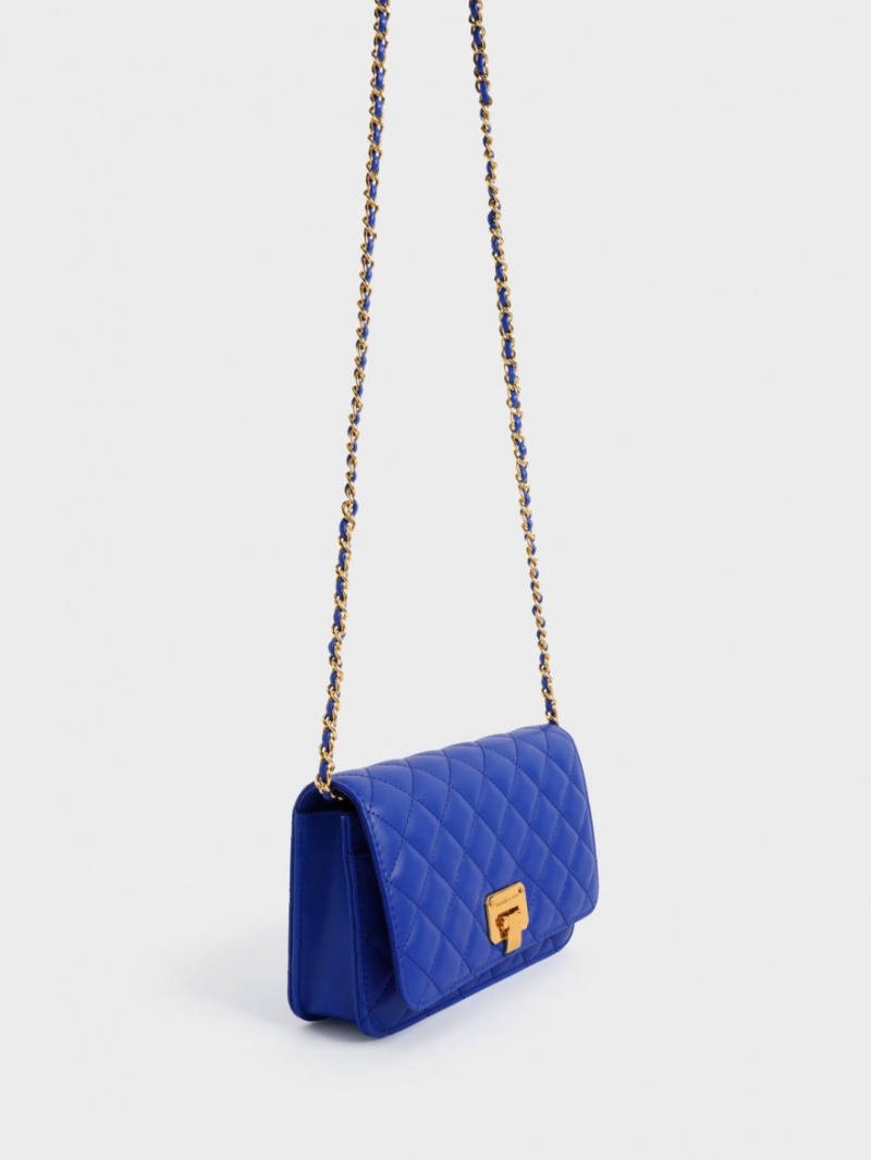 Charles & Keith Gesteppt Push-Lock Clutch Tasche Blau | 049MACGLX