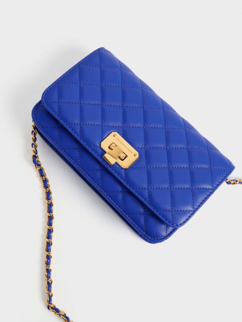 Charles & Keith Gesteppt Push-Lock Clutch Tasche Blau | 049MACGLX